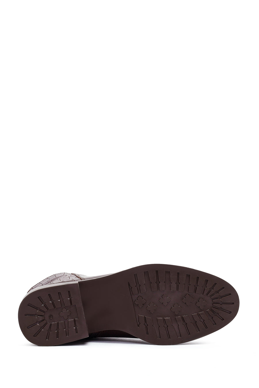 Women's Brown Zippered Short Thick Heeled Leather Boot