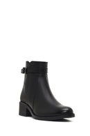 Women's Black Zippered Leather Boots | Derimod