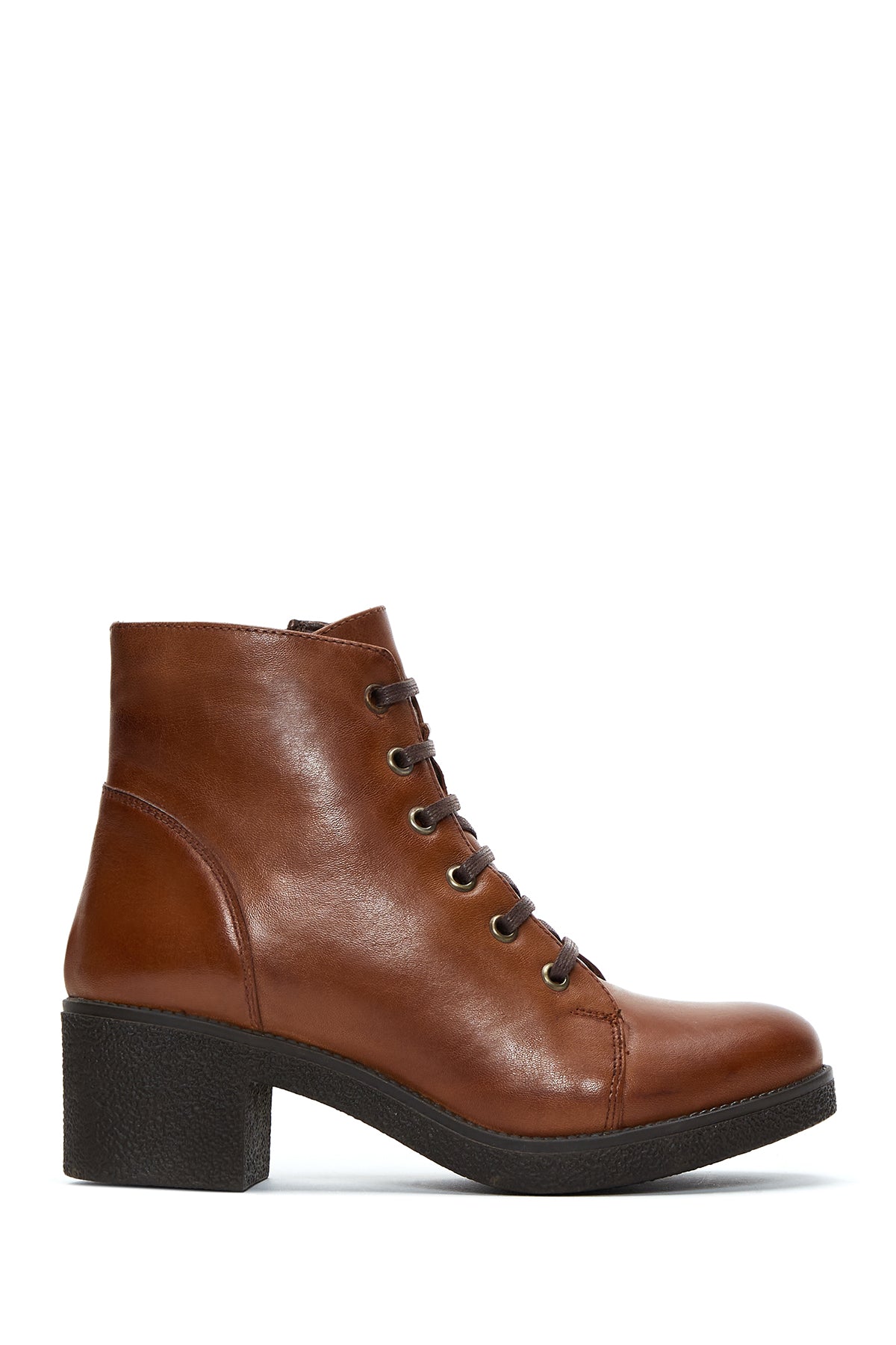 Woman Tan Zippered Chunky Heel Leather Casual Boots 25WFD411418 | Derimod
