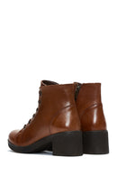 Woman Tan Zippered Chunky Heel Leather Casual Boots | Derimod