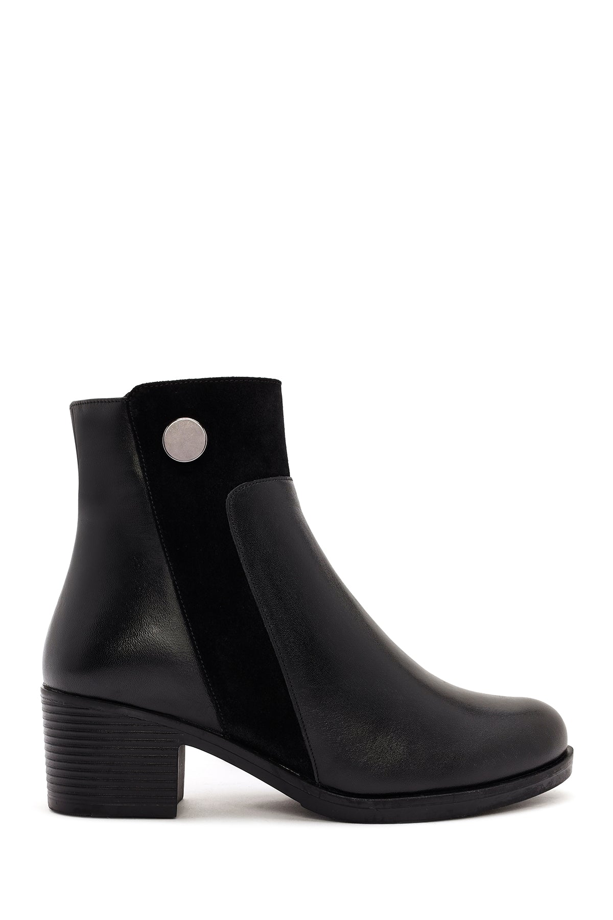 Woman Black Zippered Chunky Heels Leather Boat 25WFD411514 | Derimod