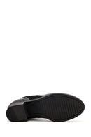 Woman Black Zippered Chunky Heels Leather Boat | Derimod