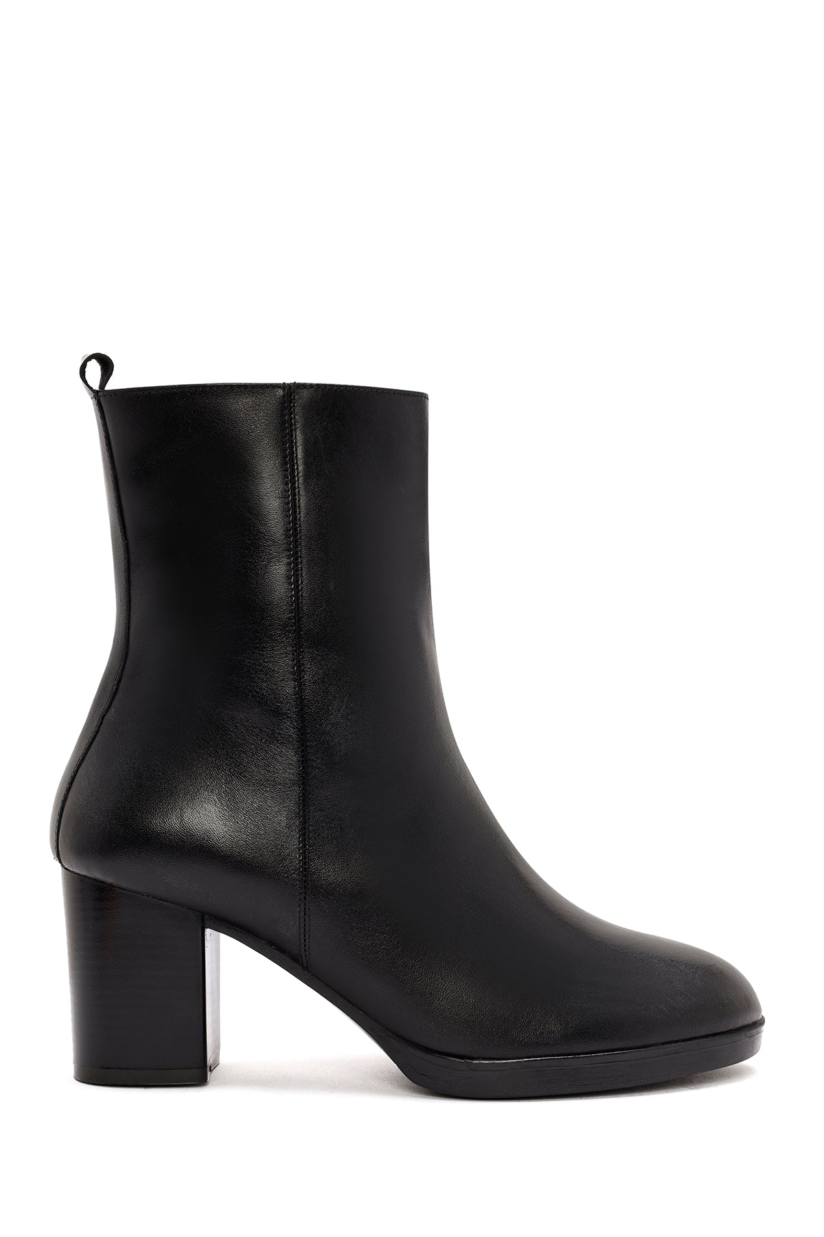 Woman Black Zippered Chunky Heels Leather Boat 25WFD411718 | Derimod