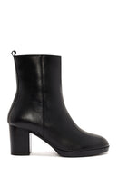 Woman Black Zippered Chunky Heels Leather Boat | Derimod