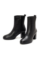 Woman Black Zippered Chunky Heels Leather Boat | Derimod