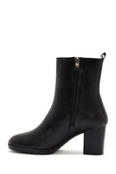 Woman Black Zippered Chunky Heels Leather Boat | Derimod