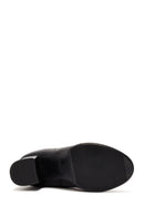 Woman Black Zippered Chunky Heels Leather Boat | Derimod