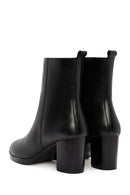Woman Black Zippered Chunky Heels Leather Boat | Derimod