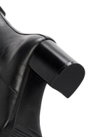 Woman Black Zippered Chunky Heels Leather Boat | Derimod