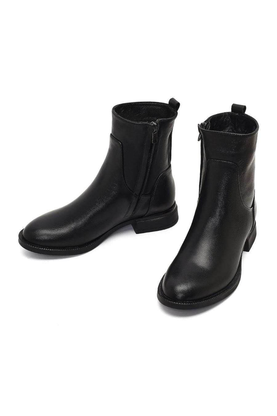 Women's Black Zippered Leather Boots
