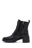 Woman Black Zippered Chunky Heels Leather Boat | Derimod