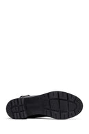 Woman Black Zippered Chunky Heels Leather Boat | Derimod