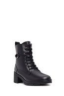 Woman Black Zippered Chunky Heels Leather Boat | Derimod