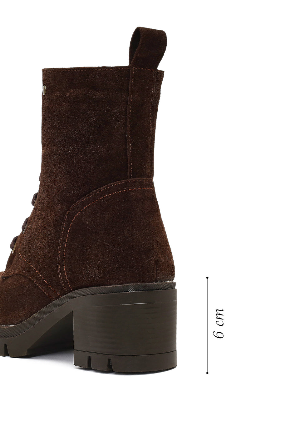 Women's Brown Zippered Thick Heeled Suede Leather Boot