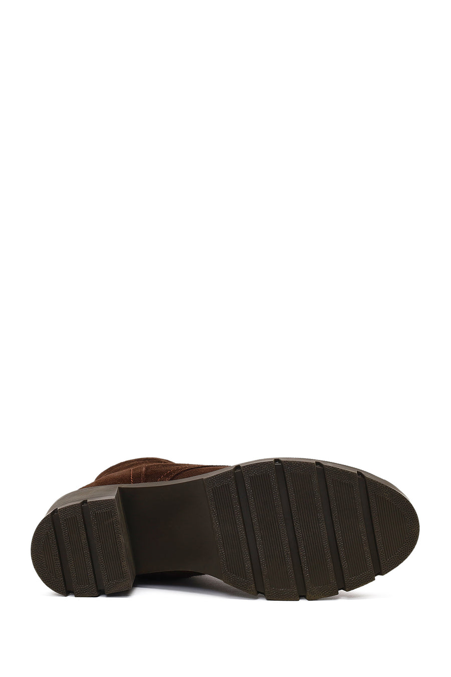Women's Brown Zippered Thick Heeled Suede Leather Boot