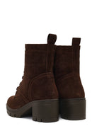 Women's Brown Zippered Thick Heeled Suede Leather Boot | Derimod