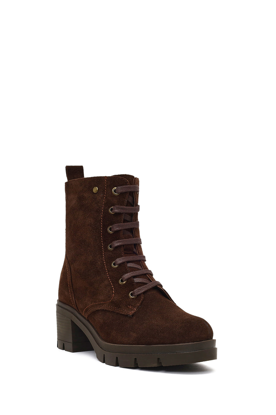 Women's Brown Zippered Thick Heeled Suede Leather Boot