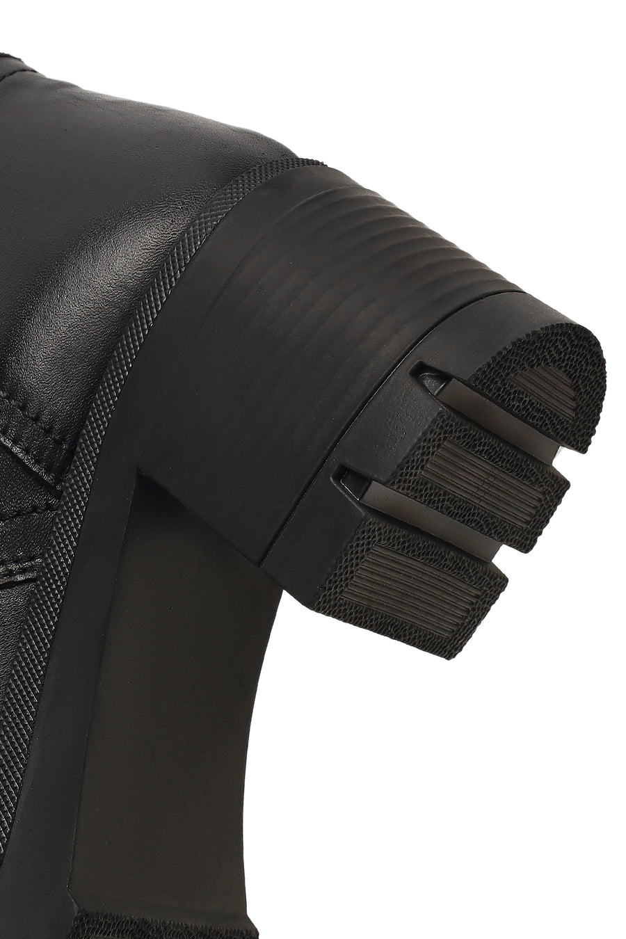 Women's Black Zippered Thick Heeled Leather Boot