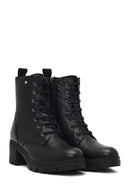 Women's Black Zippered Thick Heeled Leather Boot | Derimod