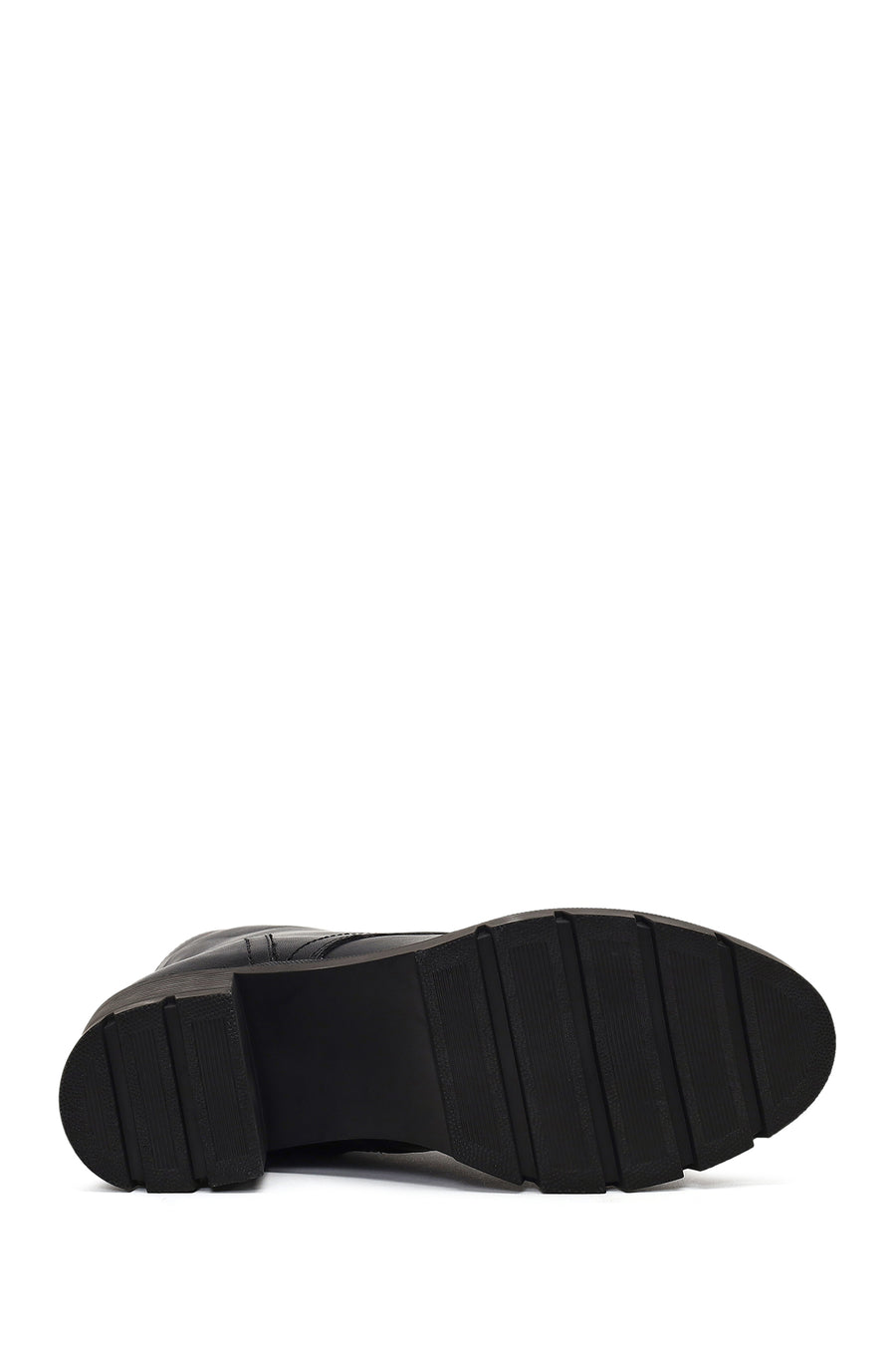 Women's Black Zippered Thick Heeled Leather Boot