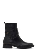 Women's Black Zippered Buckled Leather Boot | Derimod