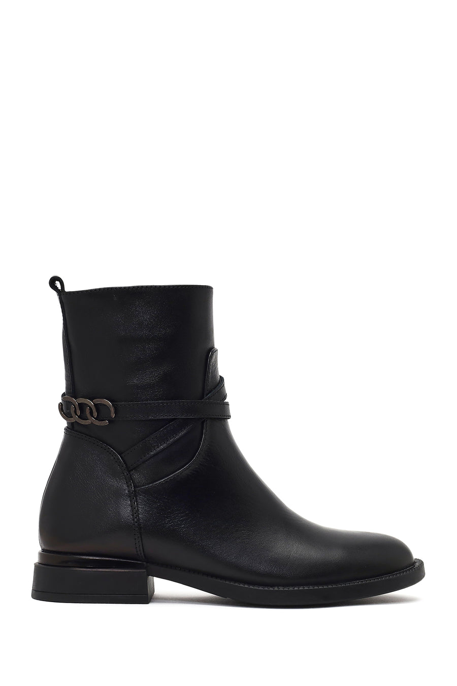 Women's Black Zippered Buckled Leather Boot 25WFD413718 | Derimod