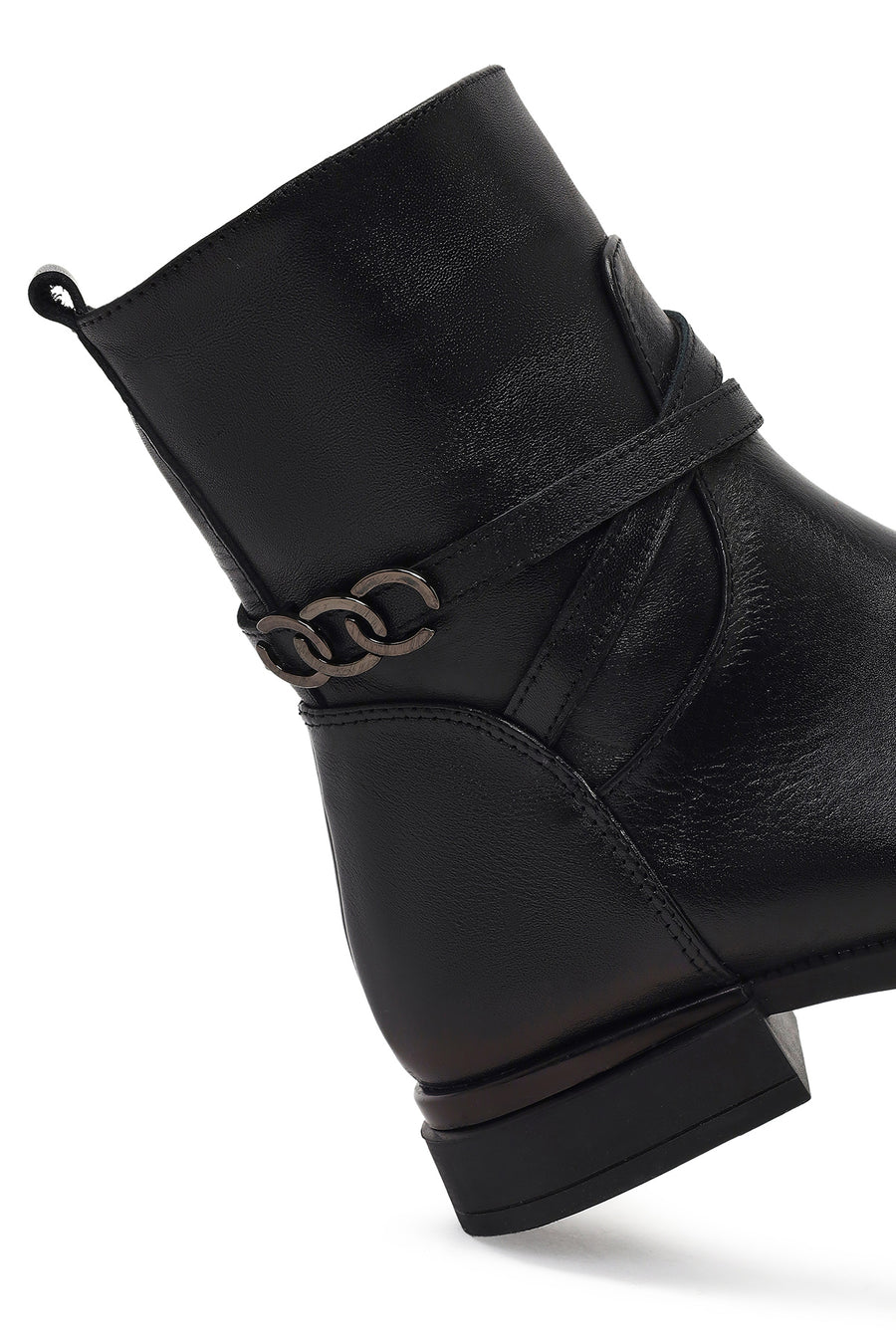 Women's Black Zippered Buckled Leather Boot
