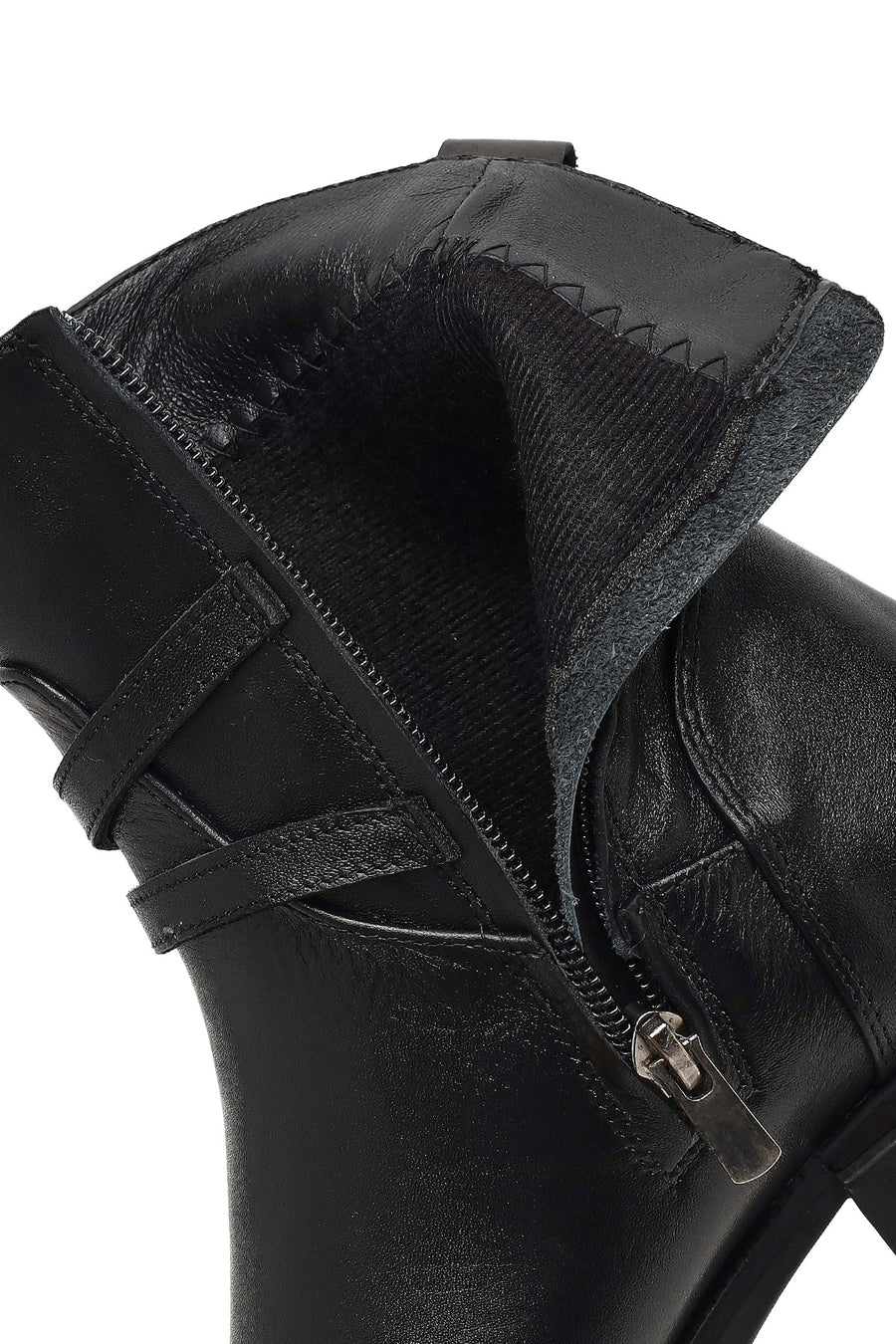 Women's Black Zippered Buckled Leather Boot