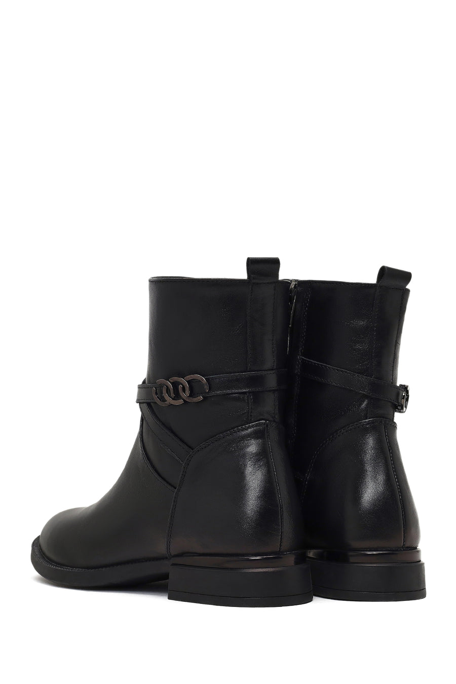 Women's Black Zippered Buckled Leather Boot