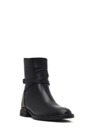 Women's Black Zippered Buckled Leather Boot | Derimod