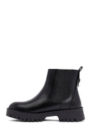 Woman Black Thick Sole Leather Chelsea Boots | Derimod