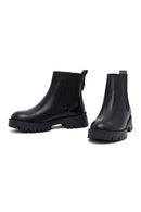 Woman Black Thick Sole Leather Chelsea Boots | Derimod