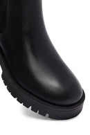 Woman Black Thick Sole Leather Chelsea Boots | Derimod
