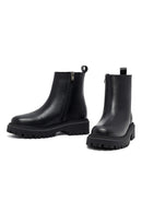 Women's Black Zippered Thick-Soled Leather Boots | Derimod
