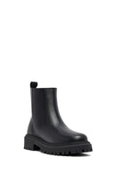 Women's Black Zippered Thick-Soled Leather Boots | Derimod