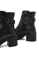 Women's Black Zippered Thick Heeled Leather Boot | Derimod