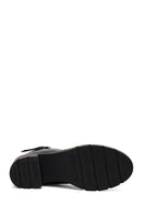 Women's Black Zippered Thick Heeled Leather Boot | Derimod