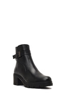 Women's Black Zippered Thick Heeled Leather Boot | Derimod