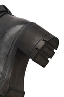 Women's Black Zippered Thick Heeled Leather Boot | Derimod