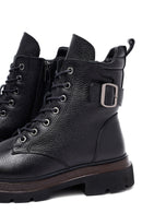 Women's Black Lace-Up Zipper Leather Combat Boots | Derimod