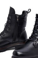 Women's Black Lace-Up Zipper Leather Combat Boots | Derimod