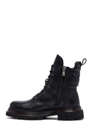 Women's Black Lace-Up Zipper Leather Combat Boots | Derimod