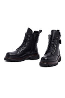 Women's Black Lace-Up Zipper Leather Combat Boots | Derimod