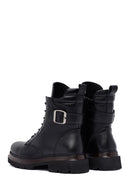 Women's Black Lace-Up Zipper Leather Combat Boots | Derimod