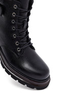 Women's Black Lace-Up Zipper Leather Combat Boots | Derimod
