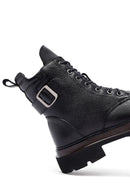Women's Black Lace-Up Zipper Leather Combat Boots | Derimod