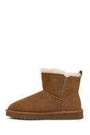 Woman Camel Suede Leather Teddy Boot | Derimod