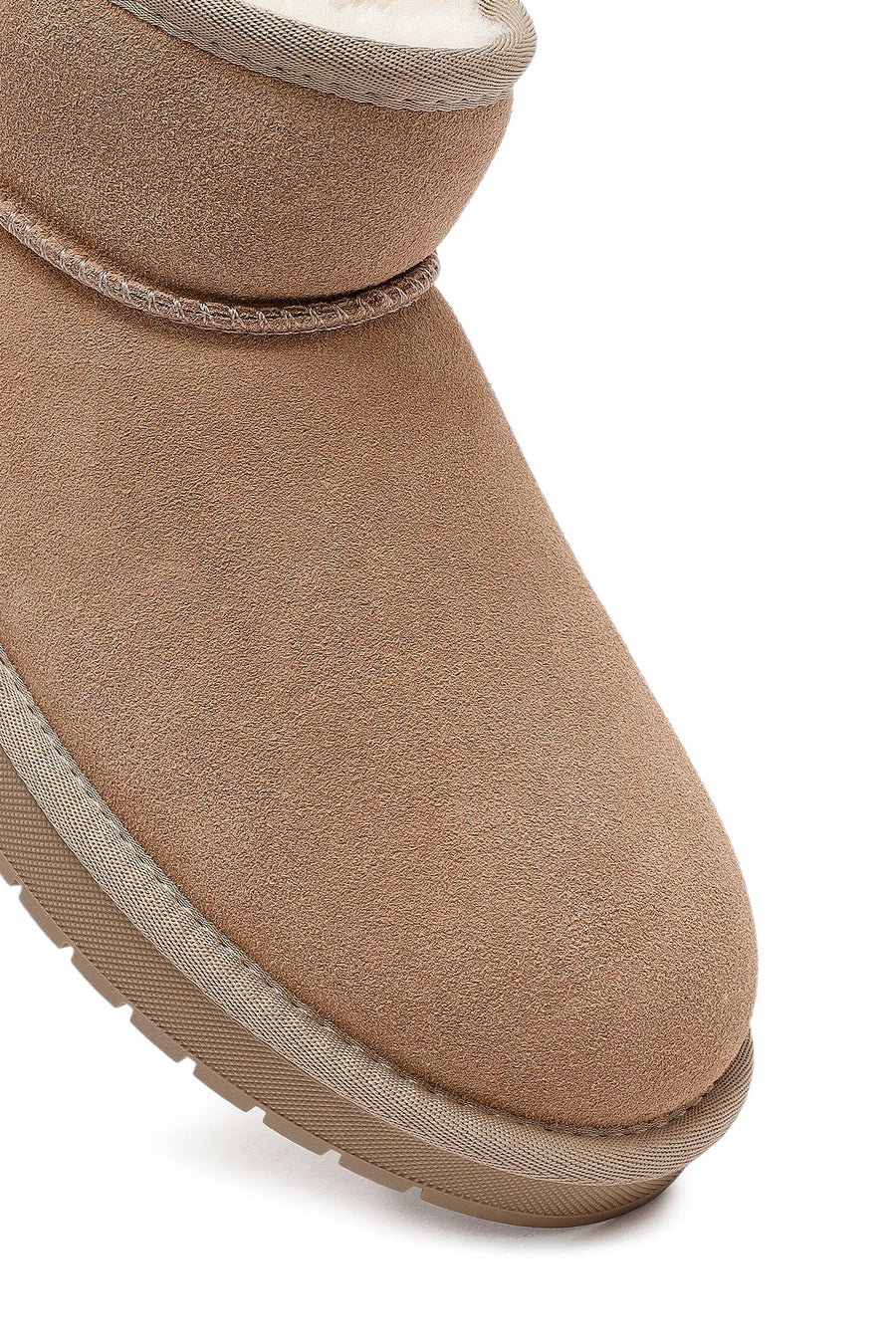 Woman Beige Fur Suede Leather Teddy Bot