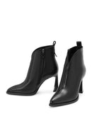 Women's Black Zippered Heeled Leather Boot | Derimod