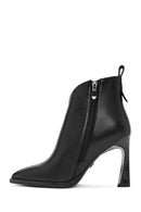 Women's Black Zippered Heeled Leather Boot | Derimod